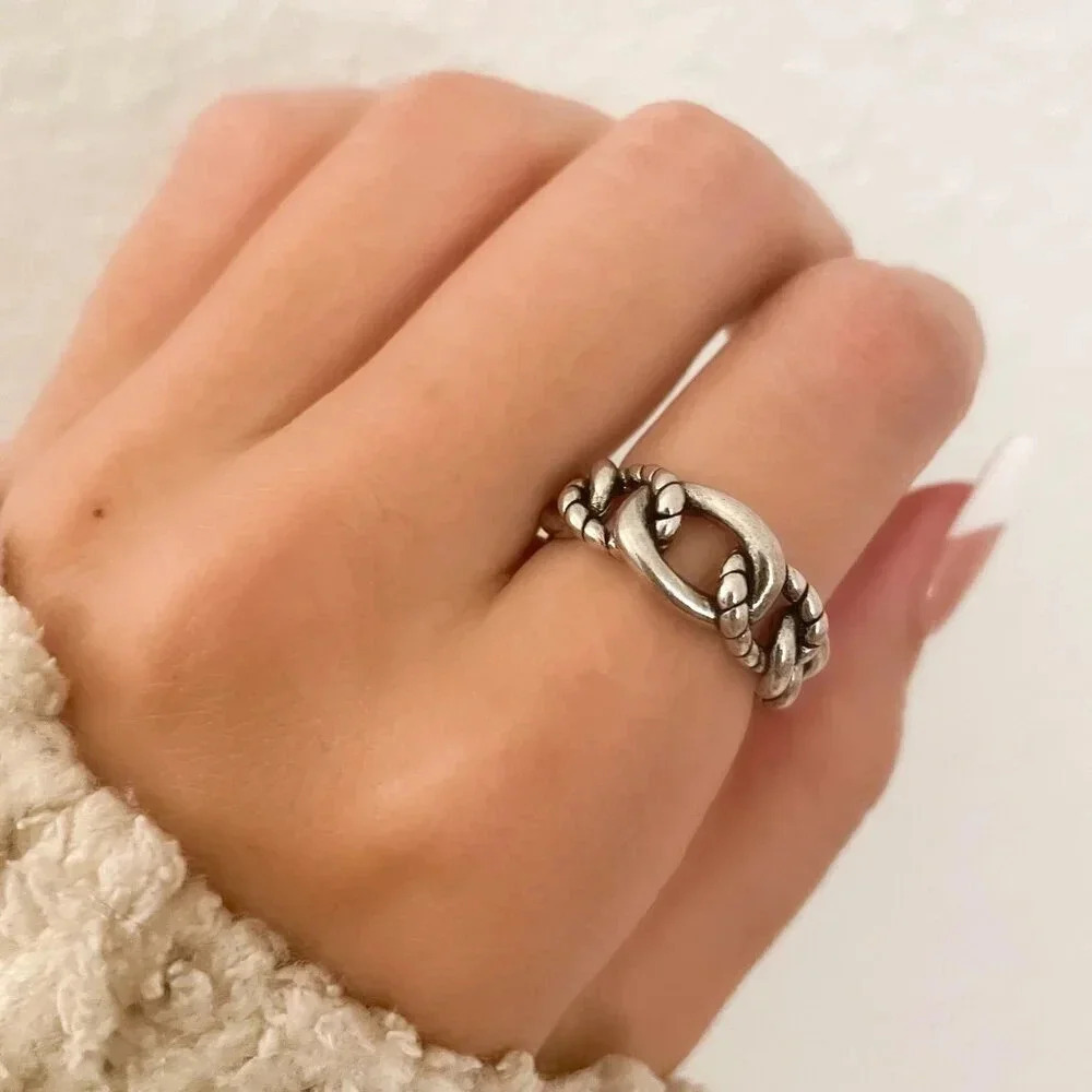 925 Sterling Silver Chunky Ring Vintage Ring Chain Link Ring Curb Chain Ring